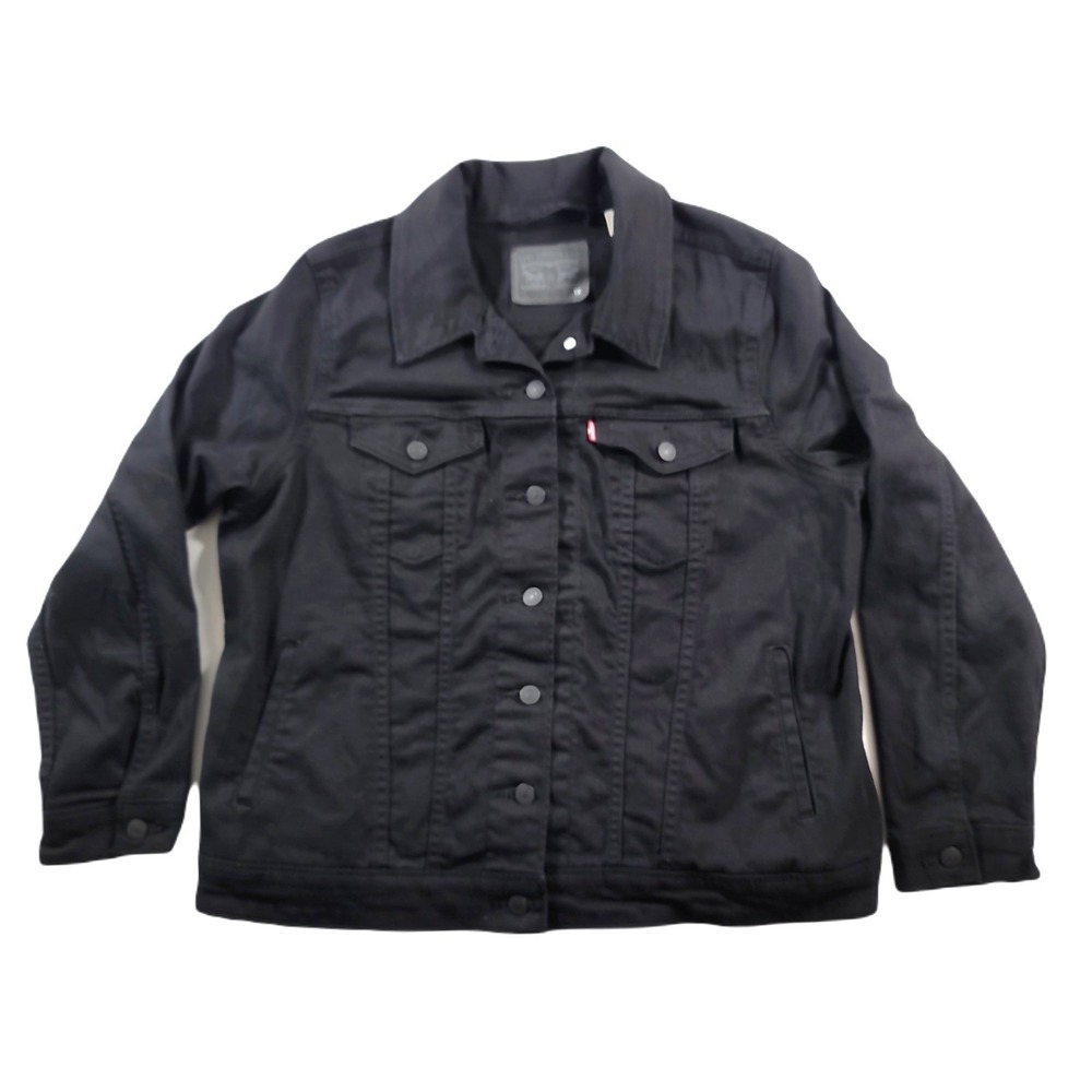 Levis Black Denim Trucker‎ Jacket Womens 1X Plus Jean Stretch